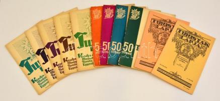 1936-1939 Turisták lapja 11 száma: 1936 XLVIII. évf. 2 sz., 1937 XLIX. évf. 4. sz.,1938 50. évf. 2., 6-7.,8-9., 11. sz.,1939 51. évf. 1.-2.,4.,6.-7. sz.. Szerk.: Dr. Peitler Gyula. Papírkötés.