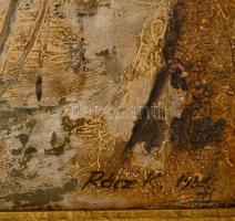 Rácz Kálmán (1908-1994): Téli patak part. Olaj, karton, jelzett, sérült, keretben, 63×45 cm