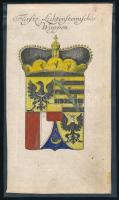 cca 1700-1800 Liechtenstein címere, színezett rézmetszet, papír, kartonra ragasztva, 19,5×10,5 cm /  cca 1700-1800 The coat-of-arms of Liechtenstein, coloured copper etching on paper, 19,5×10,5 cm