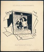 cca 1960-1970 Kolostori Mária: Külföldi ajándékcsomag - golyóstollat reklámozó tusrajz, 19,5×16,5 cm