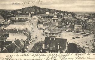 Brassó, Kronstadt, Brasov; látkép, Városháza, villamos, piac, üzletek. Herz kiadása / general view, tram, market, shops, town hall (EK)