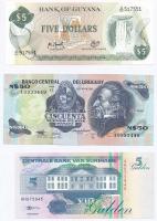 Vegyes: Guyana 1992. 5$ + Suriname 1998. 5G + Uruguay 1980-1987. 50P T:I Mixed: Guyana 1992. 5 Dollars + Suriname 1998. 5 Gulden + Uruguay 1980-1987. 50 Pesos C:UNC