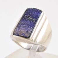 Ezüst(Ag) gyűrű, lápisz lazuli kővel, jelzett, méret: 52, bruttó: 10 g