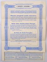 Budapest 1938. "Szeged-Csanádi Vasut Részvénytársaság" tíz részvénye összesen 500P-ről, magyar, német és francia nyelven, szárazpecséttel és szelvényekkel T:III