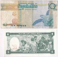 Vegyes: Eritrea 1997. 1N + Seychelle-szigetek ~1998. 10R T:I,III
Mixed: Eritrea 1997. 1 Nakfa + Sey...