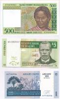 Vegyes: Madagaszkár 1994. 500Fr + 2004. 100A + Malawi 2005. 5K T:I-  Mixed: Madagascar 1994. 500 Francs + 2004. 100 Ariary + Malawi 2005. 5 Kwacha C:AU