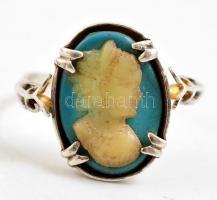 Ezüst(Ag) gyűrű kámea berakással, jelzett, méret: 53, bruttó: 1,5 g