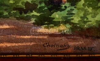Cholnoky Jenő (1870-1950): Erdő részlet. Akvarell, papír, jelzett, üvegezett keretben, 33×25 cm