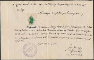 1941 Győri főrabbi által aláírt igazolás
