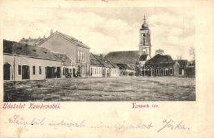 Komárom, Komárno; Kossuth tér, templom, üzletek. E. D. K. 24. / square, church, shops (apró szakadás / tiny tear)
