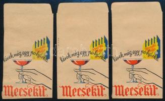 cca 1938 Mecseki itóka reklám tasak, 3 db, 8,5x4,5 cm