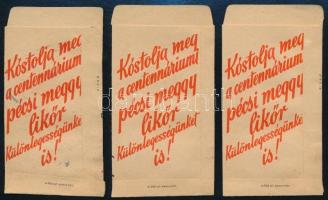 cca 1938 Mecseki itóka reklám tasak, 3 db, 8,5x4,5 cm