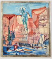 Sárkány Loránd (1904-1973): Francia kisváros, olaj, farost, hátulján jelzett, fa keretben, 68×60 cm