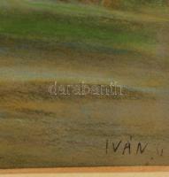 Iván Szilárd (1912-1988): Erdő részlet. Pasztell, papír,  jelzett, üvegezett keretben, 19×28 cm