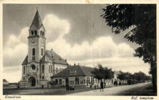 Komárom, Komárno; Református templom, autó és gépjavító műhely. Hacker Dezső kiadása / Calvinist church with auto repair workshop