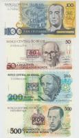 Brazília 1987. 100C + 1990. 50C rajta "50C" felülbélyegzés + 200C rajta "200C" felülbélyegzés + 500C rajta "500C" felülblyegzés T:I Brazil 1987. 100 Cruzados + 1990. 50 Cruzados with "50 Cruzeiros" overprint + 200 Cruzados with "200 Cruzeiros" overprint + 500 Cruzados with "500 Cruzeiros" overprint C:UNC