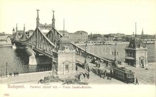 Budapest, Ferenc József híd, villamos sín fektetés, építkezés. Taussig A. kiadása