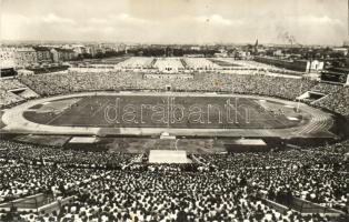 Budapest XIV. Népstadion, labdarúgó mérkőzés, foci + 1910-1960 Pestlőrinc So. Stpl. + XVII. Olympia Roma bélyeg