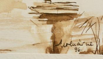 Molnárné Golda Magdolna (?- ): Balatoni táj, akvarell-diópác, papír, jelzett, paszpartuban, üvegezet...