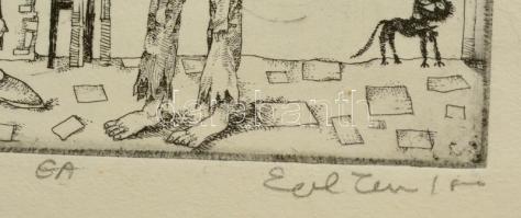 Engel Tevan István (1936-1996): Krúdy-illusztráció: A lőcsei kakas, rézkarc, papír, jelzett, üvegeze...