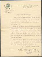 1937 Vitéz Aggházy Kamil (1882-1954) levele özv. Niedziwulski Józsefnének "Bem tábornok megvasa...