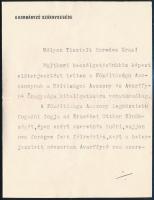 1923 Hardy Kálmán sorhajóhadnagynak (később vezérfőkapitány), a kormányzó szárnysegédjének (Horthy Miklós szárnysegédje 1920-1928) levele Seregélyi Dezső ezredesnek Avarffyné kihallgatása tárgyában, a kormányzó szárnysegédjének borítékjában és papírján, Hardy Kálmán aláírásával.