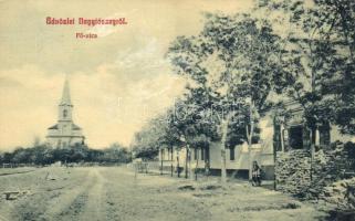Torontáltószeg, Nagytószeg, Novi Kozarci; Fő utca, templom, üzlet. W. L. 1384. / main street, church, shop (EB)