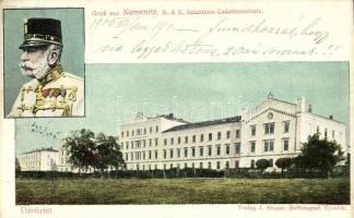 Kamanc, Kamenitz, Sremska Kamenice (Újvidék, Novi Sad); K.u.K. Infanterie-Cadettenschule / Osztrák-magyar gyalogsági kadétiskola. J. Singer kiadása / K.u.K. military infantry barracks (EB)