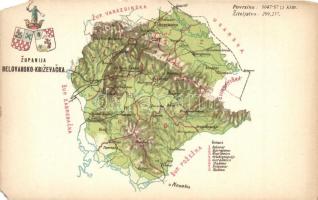 Belovár-Kőrös vármegye térképe és címere / Zupanija Belovarsko-Krizevacka / Map of Bjelovar-Krizevci County, coat of arms (EM)