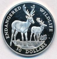 Cook-szigetek 1991. 50$ Ag Európai dámvad T:PP Cook Islands 1991. 50 Dollars Fallow deer C:PP Krause KM#126