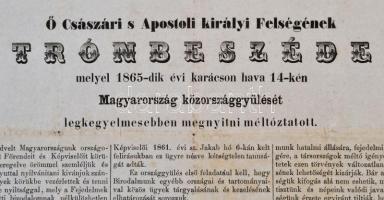 1865 Ő Császár s Apostoli királyi Felségének trónbeszéde melyel 1865-dik évi karácson hava 14-kén Ma...