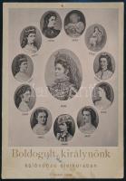 cca 1898 Boldogult királynőnk, Erzsébet királyné ((1837-1898)Sisi), különböző életkorában, keményhátú fotó, kis sérüléssel, 16,5x11,5 cm /  Portraits of Empress Elisabeth of Austria, photograph composition on cardboard, 16,5×11,5 cm