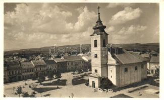 Rimaszombat, Rimavska Sobota; Horthy Miklós tér, templom, Seidner Árpád üzlete / square, church, shops