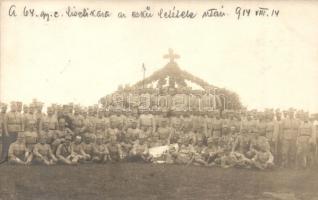 1914 A 64. gyalogezred tisztikara az eskü letétele után, csoportkép feldíszített kereszttel / WWI K.u.k. military, group photo of the Infantry Regiment No. 64 after taking the oath. photo