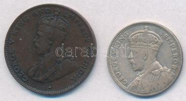 Mauritius 1912. 2c Br + 1934. 1/4R Ag "V. György" T:2,2- Mauritius 1912. 2 Cents Br + 1934. 1/4 Rupee Ag "George V" C:XF,VF