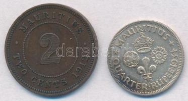 Mauritius 1912. 2c Br + 1934. 1/4R Ag "V. György" T:2,2-
Mauritius 1912. 2 Cents Br + 193...