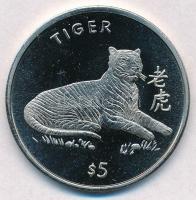 Libéria 1997. 5$ Cu-Ni Tigris T:1,1- Liberia 1997. 5 Dollars Cu-Ni Tiger C:UNC,AU