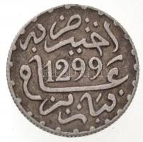 Marokkó ~1882. (1299) 1/2D Ag I. Hasszán T:2 kis ph. Morocco ~1882. (1299) 1/2 Dirham Ag Hassan I C:XF small edge error Krause Y#4