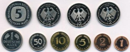 Németország 1992A 1pf-5M (10xklf) forgalmi sor T:PP Germany 1992A 1 Pfennig - 5 Mark (10xdiff) coin set C:PP