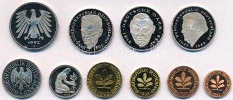 Németország 1992A 1pf-5M (10xklf) forgalmi sor T:PP Germany 1992A 1 Pfennig - 5 Mark (10xdiff) coin ...