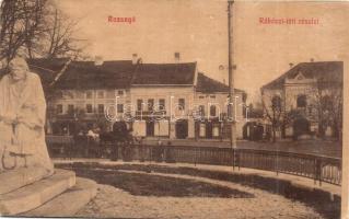 Rozsnyó, Roznava; Rákóczi tér, szobor, üzletek. Búfy János kiadása 71. / square, statue, shops (Rb)