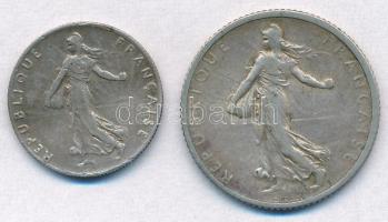 Franciaország 1905. 50c Ag + 1918. 1Fr Ag T:2,2- enyhén hajlott
France 1905. 50c Ag + 1918. 1 Franc...