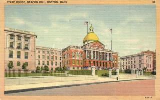Boston - 2 pre-1945 town-view postcards: State House, Beacon Hill, Museum of Fine Arts