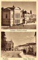 Munkács, Mukacheve, Mukacevo - 2 db régi városképes lap: Városháza, üzletek, Színház, Zrínyi Ilona u...