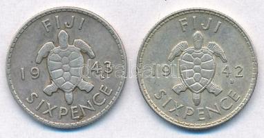 Fidzsi-szigetek 1942S 6p Ag + 1943S 6p Ag "VI. György" T:1-,2
Fiji Islands 1942S 6 Pence ...