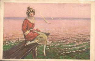 Italian art postcard. Lady. Anna & Gasparini 442-2. s: Mauzan (fl)