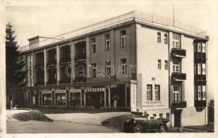 Ótátrafüred, Alt Schmecks, Stary Smokovec (Tátra); Dom Gustáva Hoepfnera / Gustav Hoepfner Haus / Hoepfner Gustáv ház, Bányász áruház, üzlet, automobil. Bányász saját kiadása / shop, warehouse, automobile (fl)