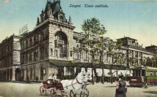 Szeged, Tisza szálloda, villamos, lovashintó (EK)