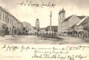 Trencsén, Trencín; Piac tér, templom, várostorony, üzletek. Gansel Lipót 28. / market square, church, city tower, shops