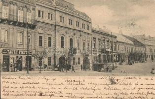 Eperjes, Presov; Városháza, Tauth Viktor üzlete. Cattarino S. kiadása / town hall, shops